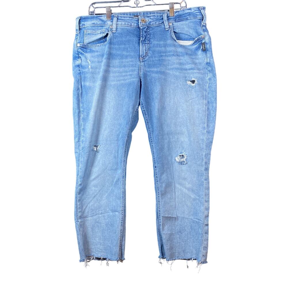Silver Womens Jeans Blue Elyse Straight Crop Distress Raw Hems Stretch 36x29